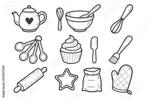 Spatula tools vector icons measuring brush whisk mixing icon cupcake baking flour