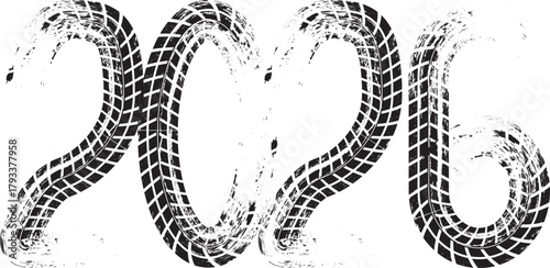 2026 tire track numbers - trucking and transport themed typography for logistic calendars and posters, perfect for American transport companies. Vector illustration