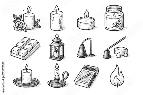 Jar icon holder wax candle melt setup romantic tray decor vector icons