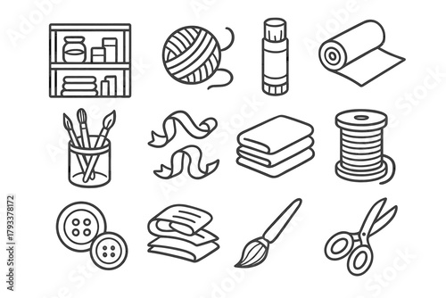 Paper yarn stick vector folds thread craft storage icon fabric set scissors