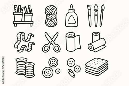 Glue buttons vector scissors yarn fabric supplies craft icon icons paper brushes