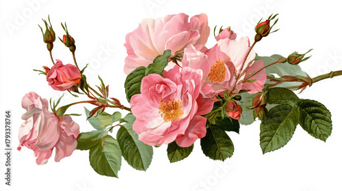 “Redoubt Rosa centifolia flower vector illustration, stock image.”