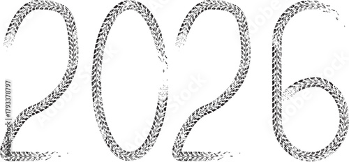 2026 tire track numbers - trucking and transport themed typography for logistic calendars and posters, perfect for American transport companies. Vector illustration