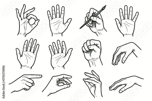 Icon hand vector gripping brush curved icons pose side pointing gesture front