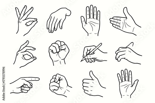 Gesture hand palm relaxed dynamic position open fist vector icon side