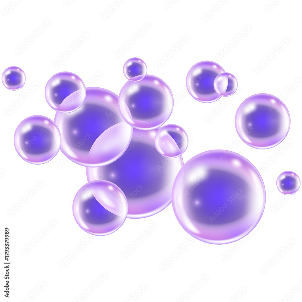 Fototapeta premium 3d transparent collagen sphere with soap water drops on background.
