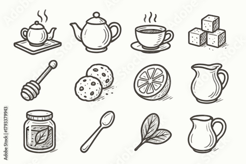 Icon cookies corner tea lemon leaf vector slice icons cubes spoon jar