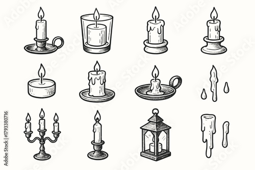 Pillar candleware stand cup wax ceramic candle candelabra holder icon glass vector