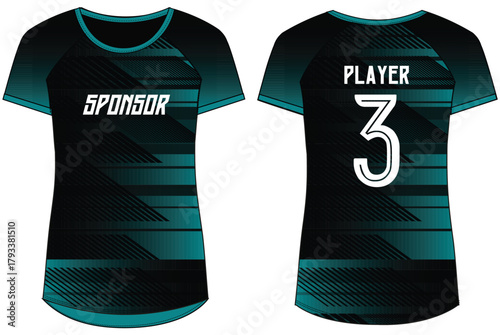 Women Sports Jersey t-shirt design concept Illustration, Abstract stripe pattern round Neck t shirt for girls and Ladies Volleyball jersey, Football, badminton, Soccer, netball. Sport uniform kit