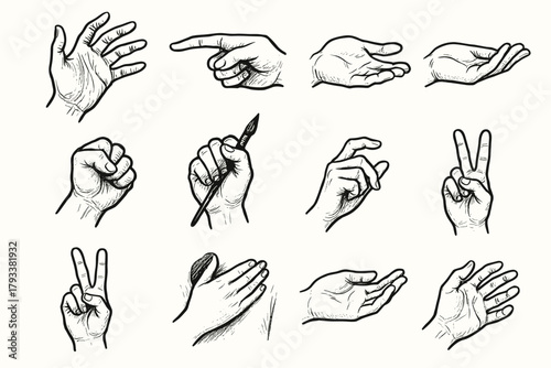 Hands relaxed expressive vector icons fist gesture peace heart icon hand