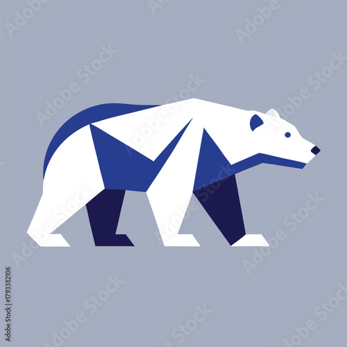 Origami paper art illustration of a polar bear vector symbol on a blue background