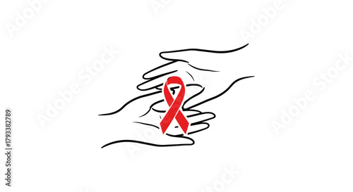 Hands reaching out with a red ribbon symbolizing hope and awareness for health causes
