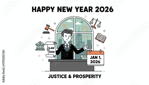 New Year 2026 law and justice concept Businessman holding legal document and calendar planning