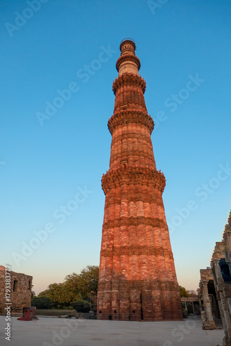 old brick minaret in Qutb Minar, New Delhi