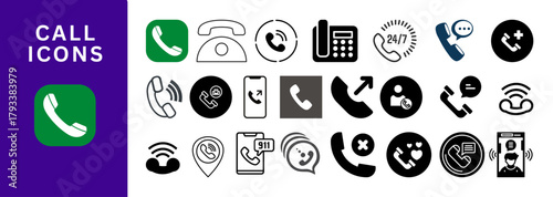 Mobile icons, telephone design pack, communication elements, app UI contact icons, creative business call vector set