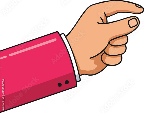 Human hand gesture pinching or holding something with fingers in pink sleeve vector illustration 