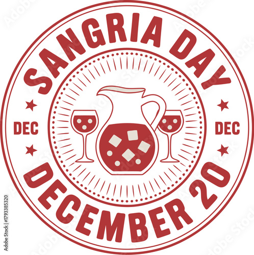 National Sangria Day stamp or badge graphic featuring a pitcher and two wine glasses filled with fruit, observed December 20.