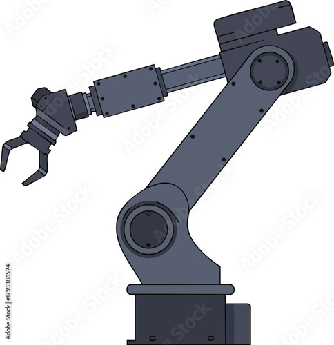 Industrial robotic arm with mechanical claw for automated manufacturing processes vector illustration 