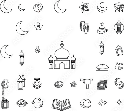 Ramadan Kareem Islamic Symbols and Icons Set