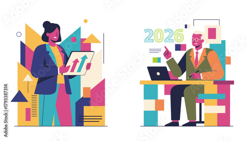 Business colleagues planning for success and growth in 2026 Financial strategy vector illustration
