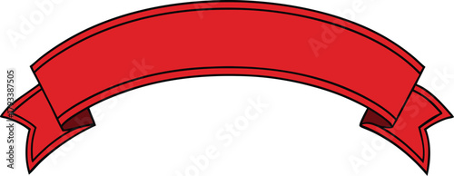 Curved Red Ribbon Banner with Black Outline Keywords: banner, ribbon, scroll, label, tag, header