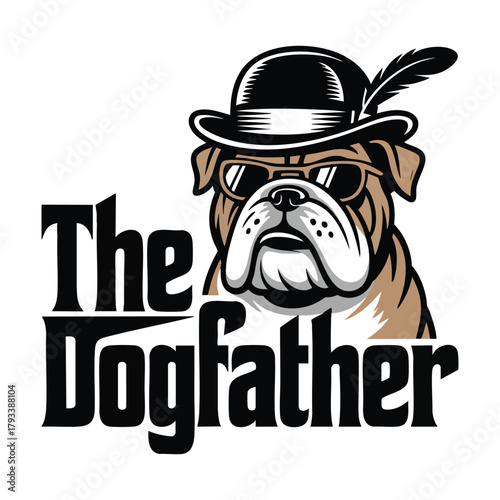 English Bulldog 'The Dogfather' funny gangster mascot illustration

