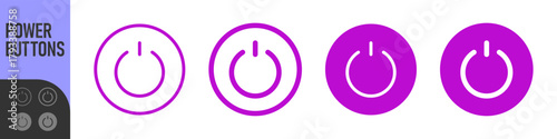 Power buttons, On off icon set. Press start button, Switch on and switch off icons. Color icons set