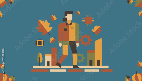 Digital fall concept geometric figure balancing technology nature and industry