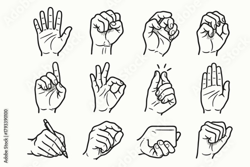 Snap holding vector icon gesture poses ok sign icons closed hand palm