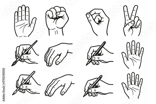 Sign poses drawing fist resting vector gesture holding icons icon hand palm