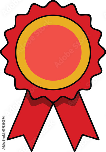 Red Ribbon Award with Yellow Center and Red Circle Keywords: award, ribbon, rosette, badge