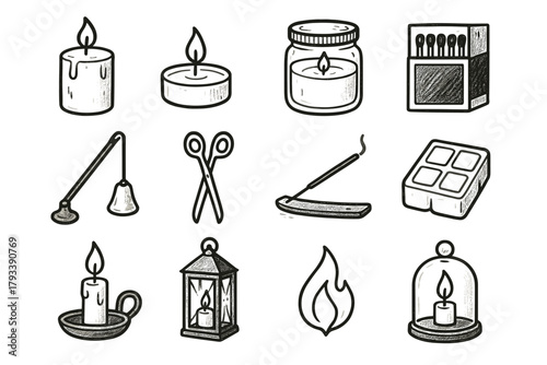 Icon symbol candle glass vector wax tealight dome holder snuffer collection