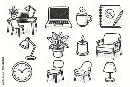 Nook coffee potted candle chair icon clock creative icons plant workspace cozy