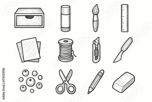 Vector glue crafting eraser paper icon stick icons scissors ruler essentials beads