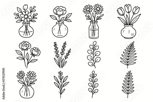 Icon stems vase tall vector floral bunch tulip sprigs glass daisy bouquet