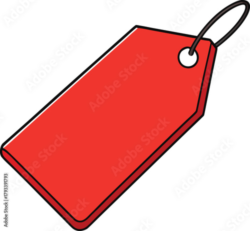 Red sale tag with string on white background Keywords: sale tag, price tag, red, blank, empty
