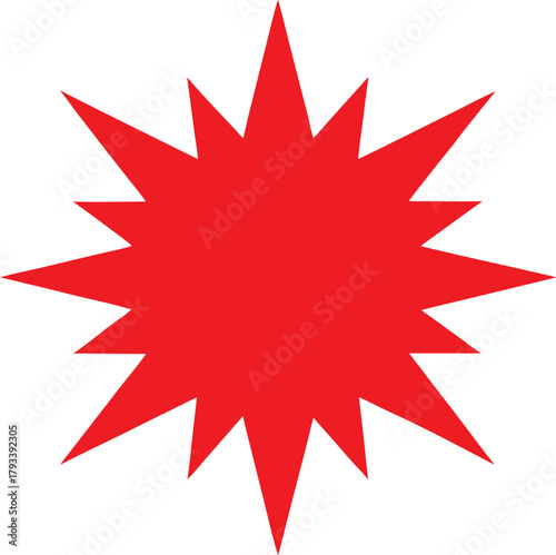 Red Starburst Shape On White Background Keywords: starburst, explosion, shape, red, graphic