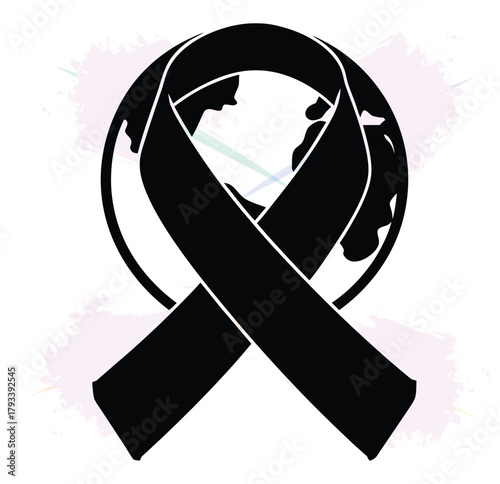 Awareness ribbon and globe showing support for a cause and unity in the world