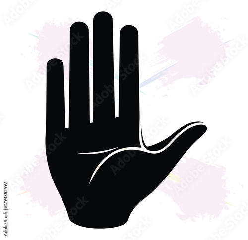 Black hand silhouette against colorful background representing unity and diversity and showing stop gesture