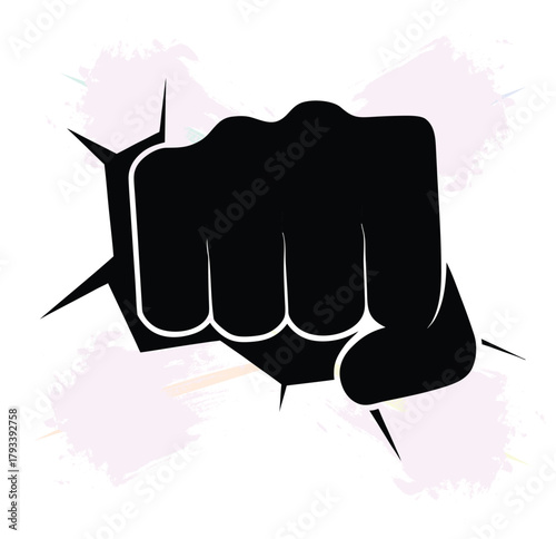 Bold fist breaking through wall with energetic artistic background expressing power and strength