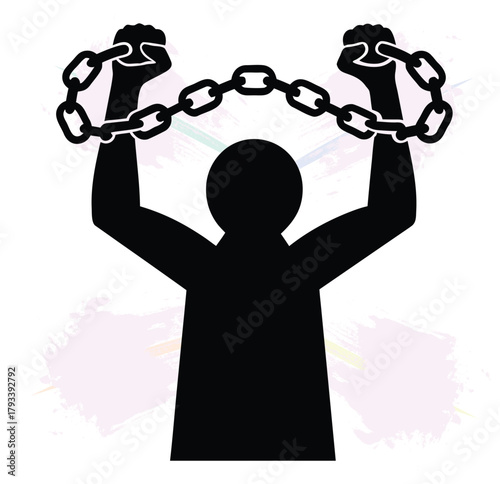 Breaking Free Symbolic Illustration of a Person Escaping Chains with a Dynamic Design