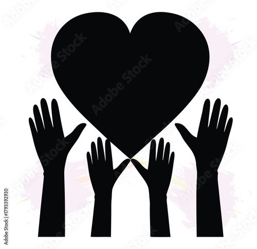 Community support with hands reaching up to a heart of love and solidarity illustration