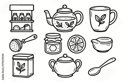 Leaves vector icon station tea icons spoon jar corner teapot infuser lemon