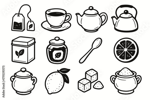 Icons teacup spoon tea vector time bowl sugar station tin icon jar