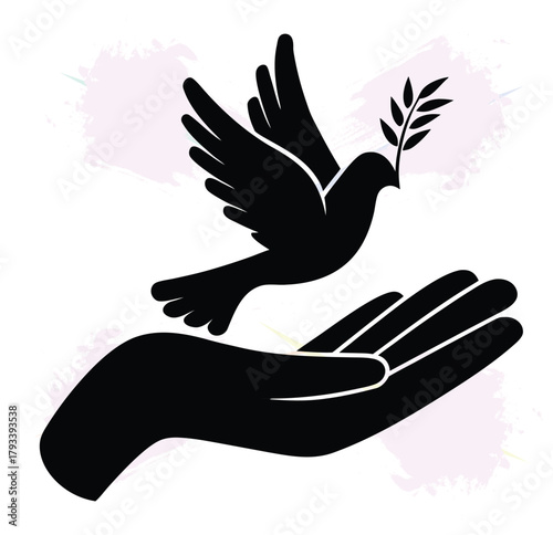 Dove of peace and outstretched hand conveying a message of hope and compassion