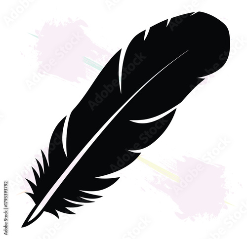 Elegant black feather on a textured white backdrop adding softness and minimalist style for design needs