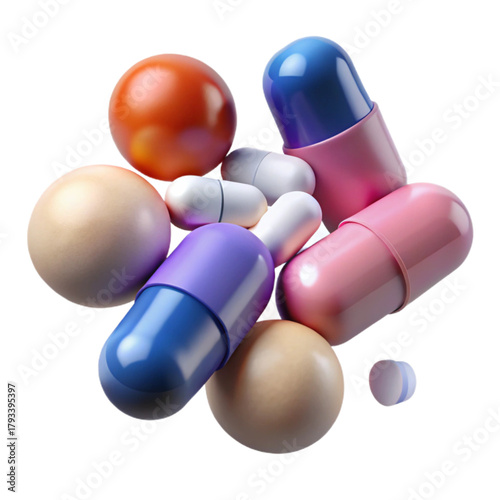 colored tablets capsules 3D on a white background