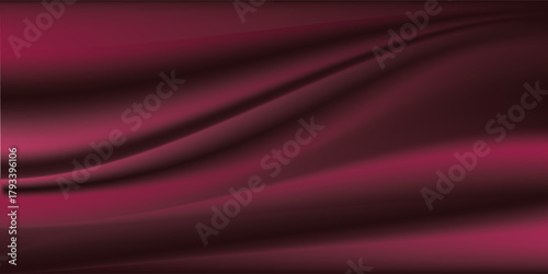 Luxury burgundy silk fabric with velvet texture and elegant flowing waves. Rich crimson material draped for fashion or interior design. Smooth satin surface with deep red color and soft shadows.