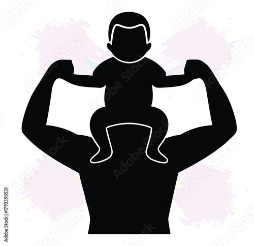 Father carrying child on shoulders showcasing bonding and family love in silhouette design