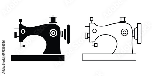 Sewing machine icon vector. Sewing machine and needle vector. Silhouette of sewing machines design for tailor logo, app and more. Vector illustration.
